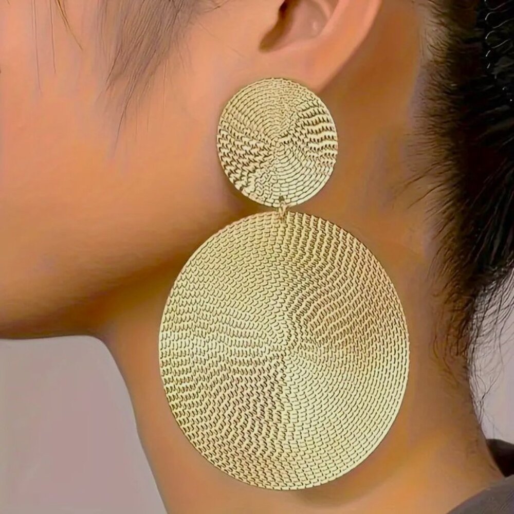 Earrings Exaggerated Bold Circular Statement Gold Hollywood Glam Round Dangle